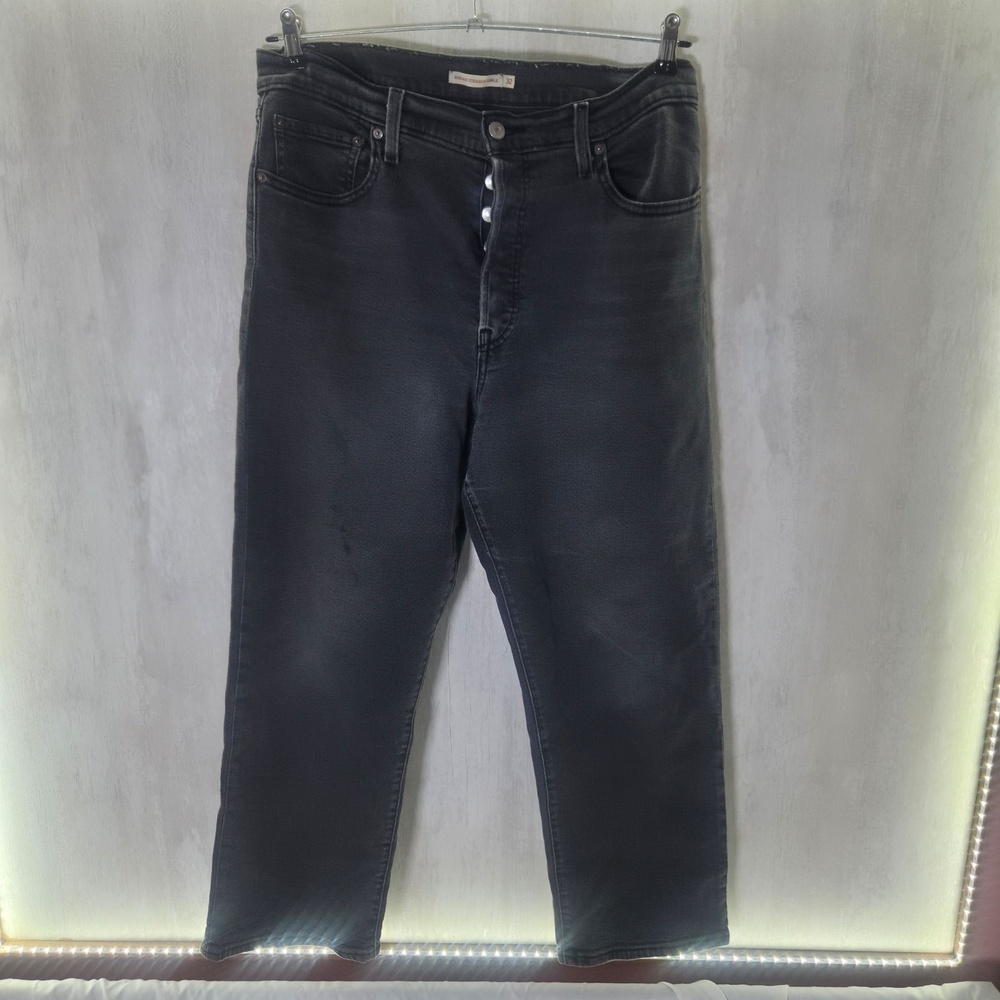 Levis Ribcage Straight Ankle Jeans Womens 32 Gray Charcoal Denim High Rise Crop